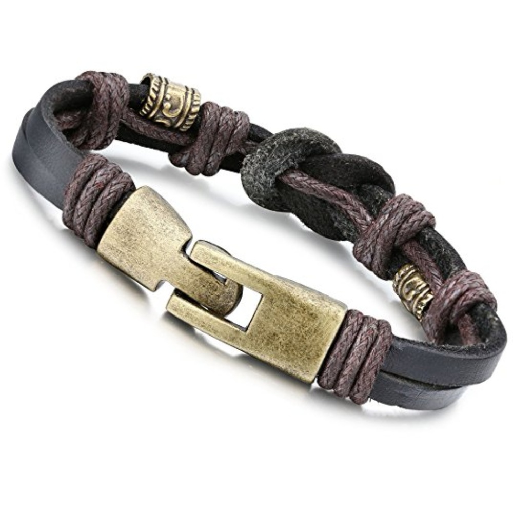 New Stylish Men Rope Leather Bracelet Bangle 8.5" - Picture 2 of 4